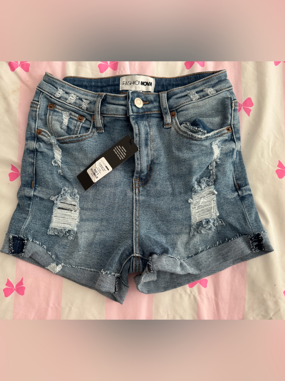 Fashion Nova Light Blue Distressed Rolled Hem Jean Shorts